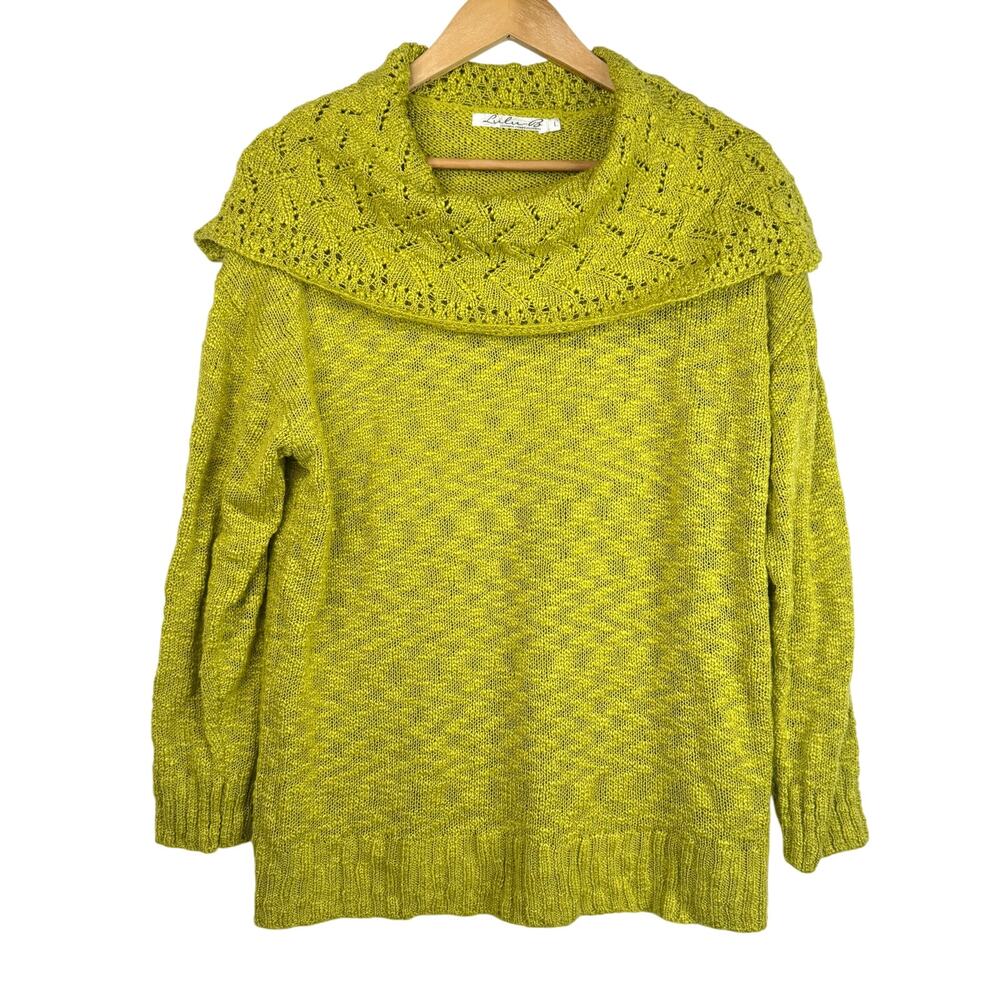 Lulu-B Chartreuse Green Knit Cowl Neck Sweater LG